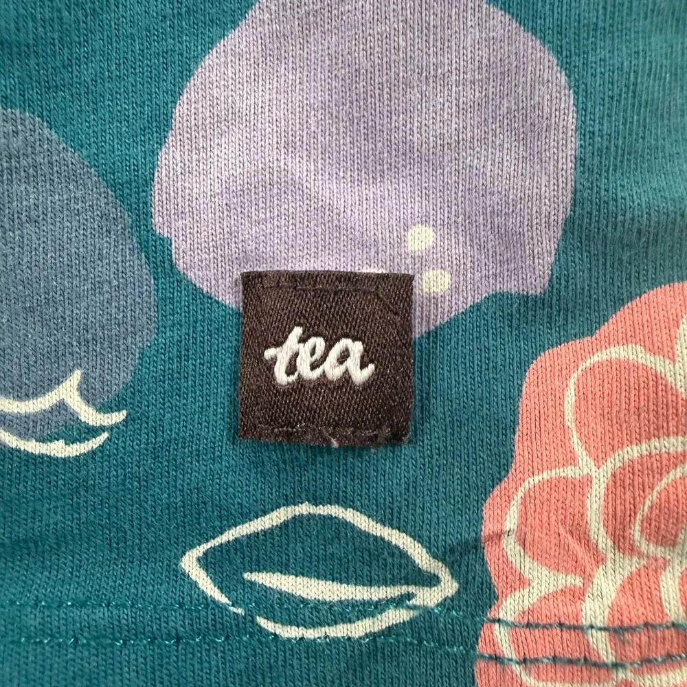 Tea Collection Girls‎ Teal Pink Floral Long Sleeve Empire Waist Dress 10